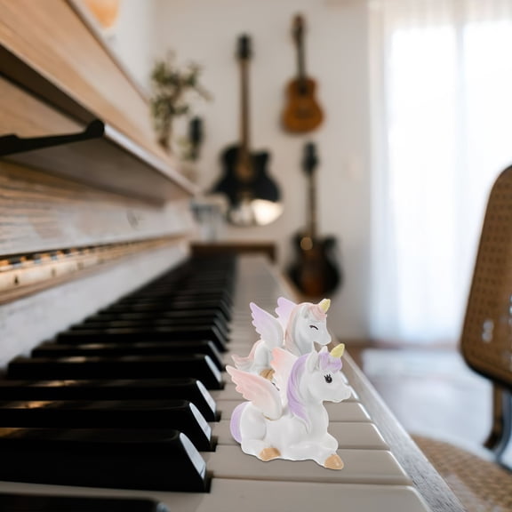 RENACLIPY Cute Unicorn Figurine Purple Resin Mini Cake Toppers 2Pcs