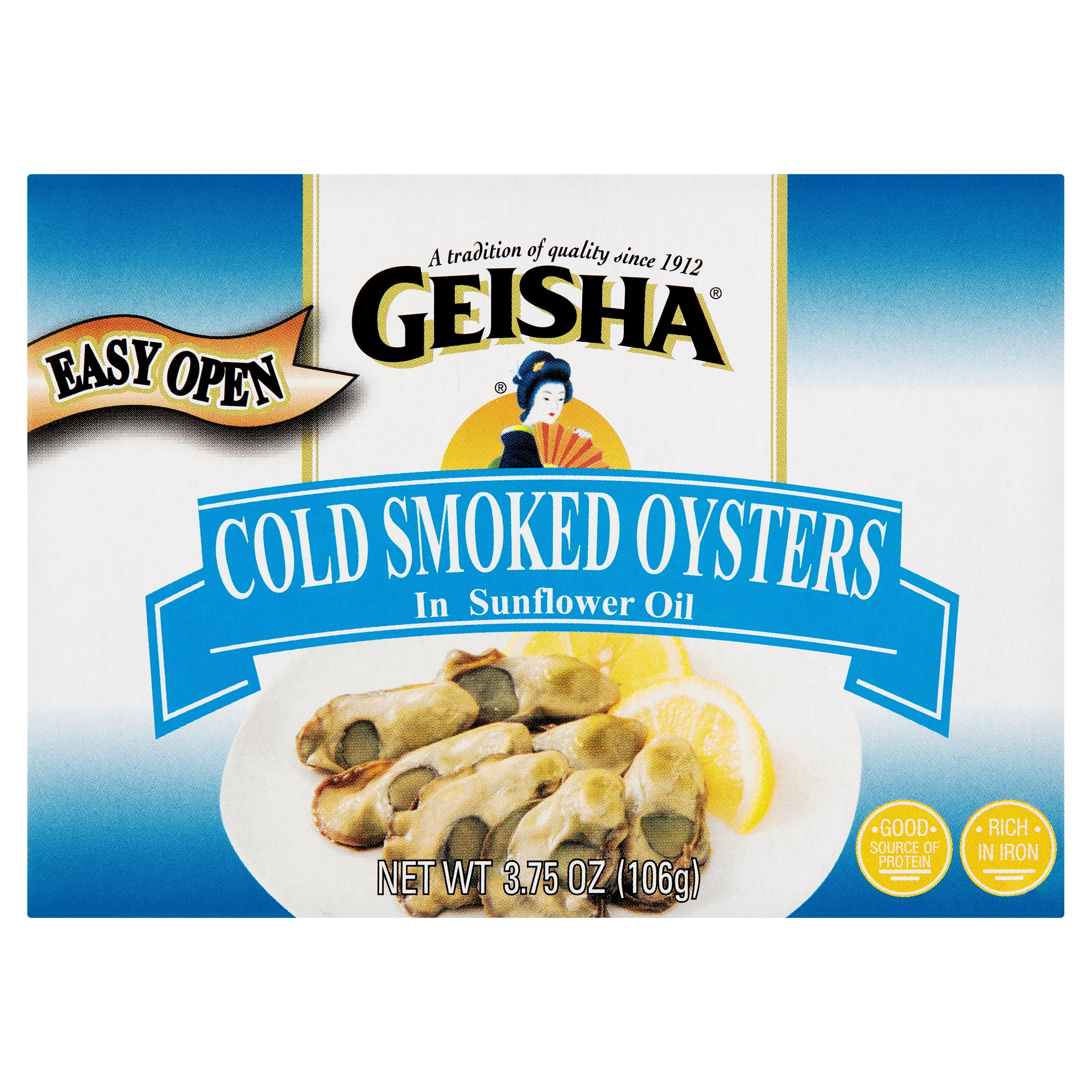 (4 pack) Geisha Cold Smoked Oysters, In Sunflower oil, 3.75 Oz (106g), Ready to Eat in an Easy Open Can
