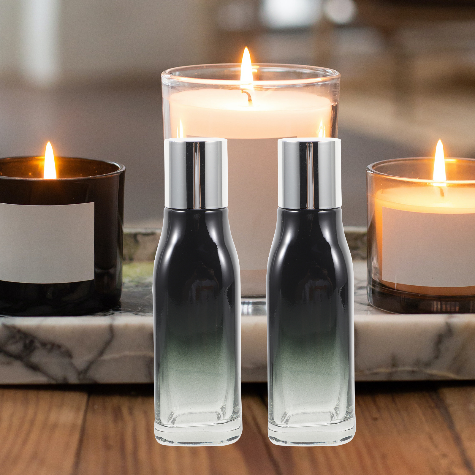 4 Pcs Makeup Dispensing Bottle Black Gradient Moisturizing Water Essence Lotion Glass Empty Travel Bottles Portable