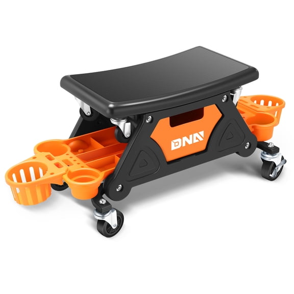Mechanic Stool Rolling Work Seat with Lockable Swivel Wheels and Storage Tool Tray, 25.5 x 13 x 12 Inches