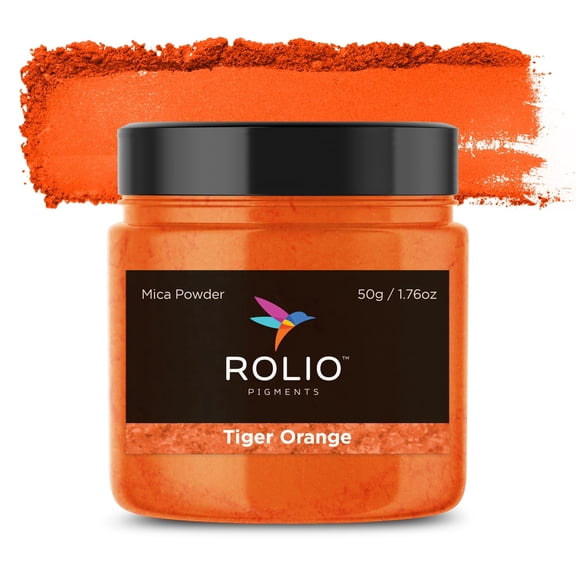 Rolio Mica Powder - Pigment for Paint Mixing & Blending for Epoxy Resin, Soap, Nails, Slime & Bath Bombs - 50g, 1 Jar, Tiger Orange