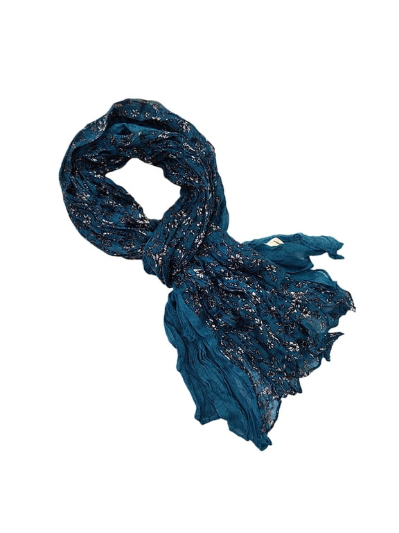 Oksale Women's Lightweight Scarves Floral Print Cotton Linen Scarf Super Soft Comfy Feel Winter Wrap Scarfs Dark Blue Free Size