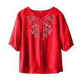 thumbnail image 7 of Lpmadey Floral Embroidered Tops for Women 3/4 Sleeve Boho Vacation Dressy Casual Shirts V Neck Tunic Tshirt, 7 of 7