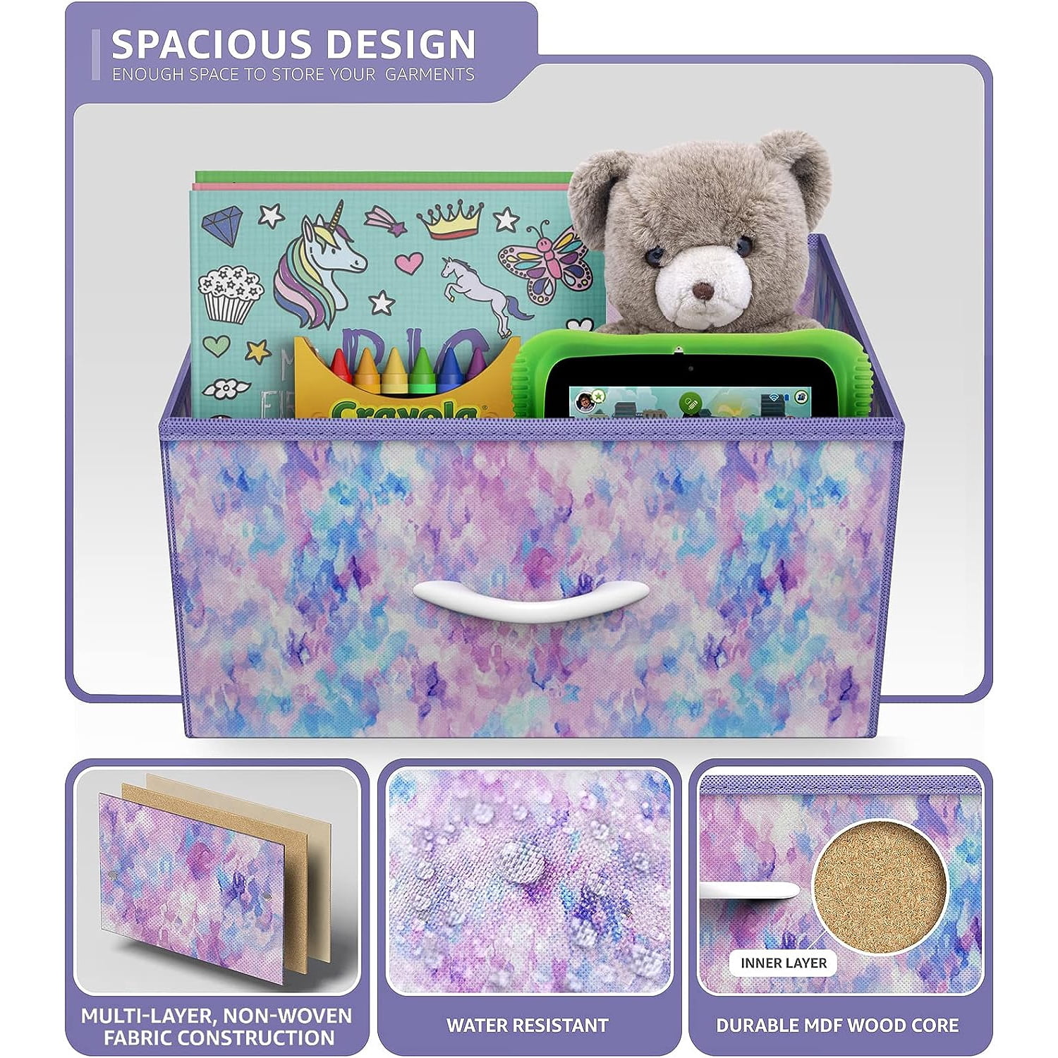 Sorbus 2-Drawer Nightstand with Fabric Drawer, Steel Frame and Open Shelf, Tie-Dye Purple