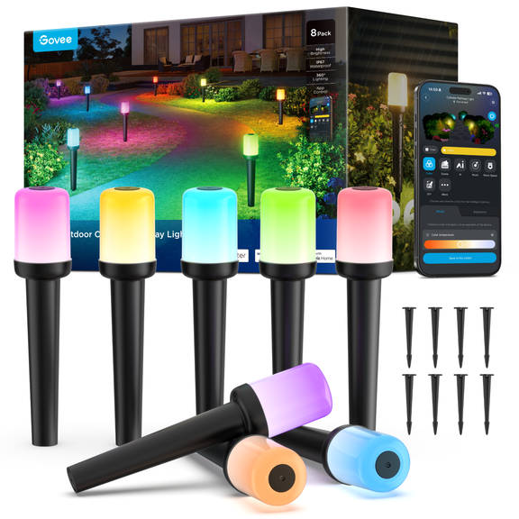 Govee Outdoor Cylinder Pathway Lights 8 Pack, 425lm Patio Lights, IP67 Waterproof, 60  Preset Scene Modes, Outdoor Decor for Path, Patio, Garden, Lawn, Compatible with Alexa, Google Assistant, Matter