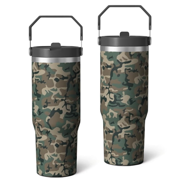 30 Oz Tumbler Green Camouflage Tumbler with Lid and Straw, Birthday Gift Cup for Friend Women Men Coffee Travel Mug Thanksgiving Day Halloween Christmas Gift Water Bottle