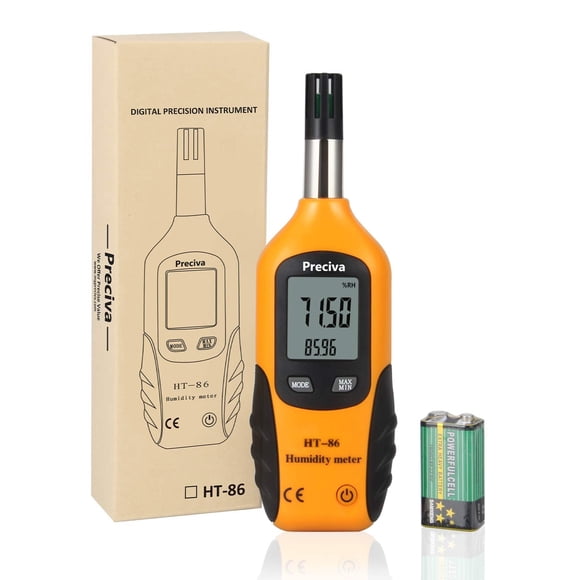 Preciva Digital Psychrometer Thermo-Hygrometer, LCD Mini Temperature and Humidity Meter with Dew Point and Wet Bulb Temperature Hygrometer for Indust