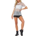 thumbnail image 2 of INSPIRAR CHIC Camiseta de Malla para Mujeres, Cubierta de Fiesta, Manga Corta, Transparente, Tops Sheer S Plata Blanca, 2 of 6
