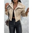 thumbnail image 5 of Lambswool Cropped Jacket Women Oversized Motorcycle Coats Fall Fashion Outfits Winter Clothes Beige S, 5 of 8