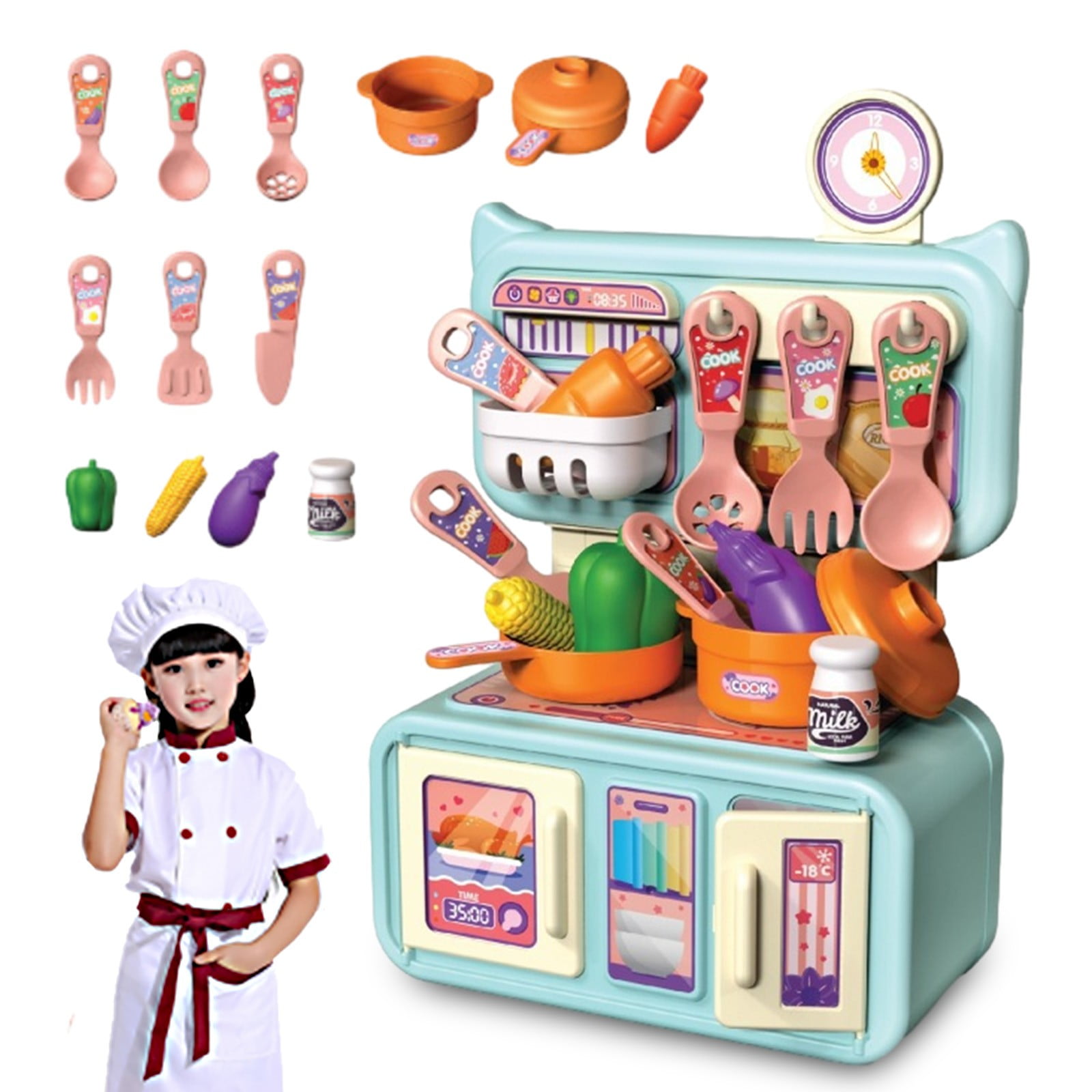 Cyber and Monday Deals Play House Toys Set Simulation Kitchen Can Cook Cooking Toys Set Kitchenware Children Girls Toys Gift Blue