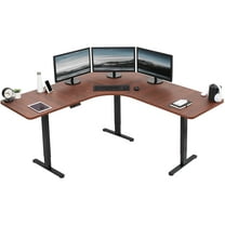 VIVO Dark Walnut / Black Electric 71" x 71" Curved Corner Stand Up Desk