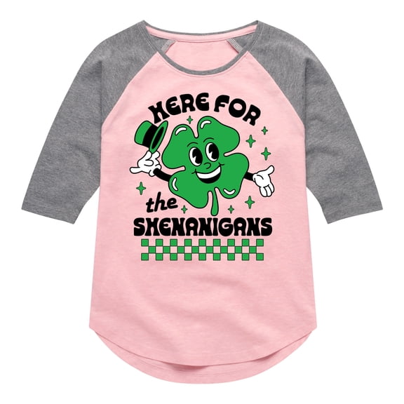 Instant Message - St. Patrick's Day Here For The Shenanigans  - Toddler & Youth Girls Raglan Graphic T-Shirt
