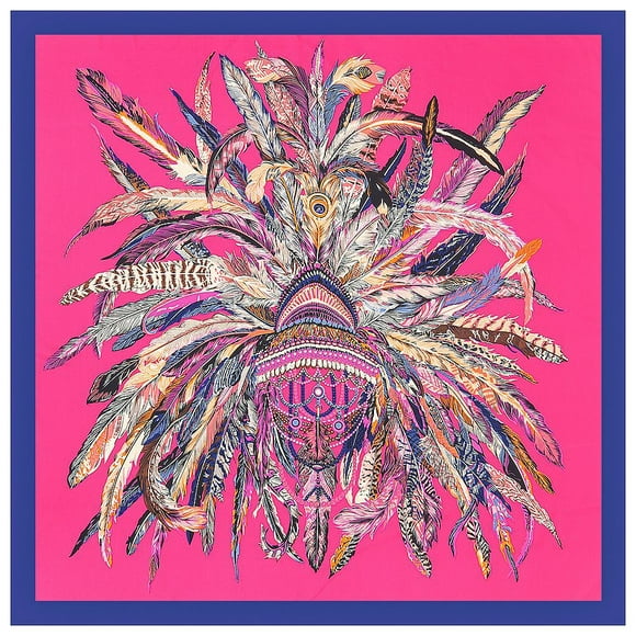130*130cm Indian Feather Crown Women's Silk Twill Large Square Scarf #95