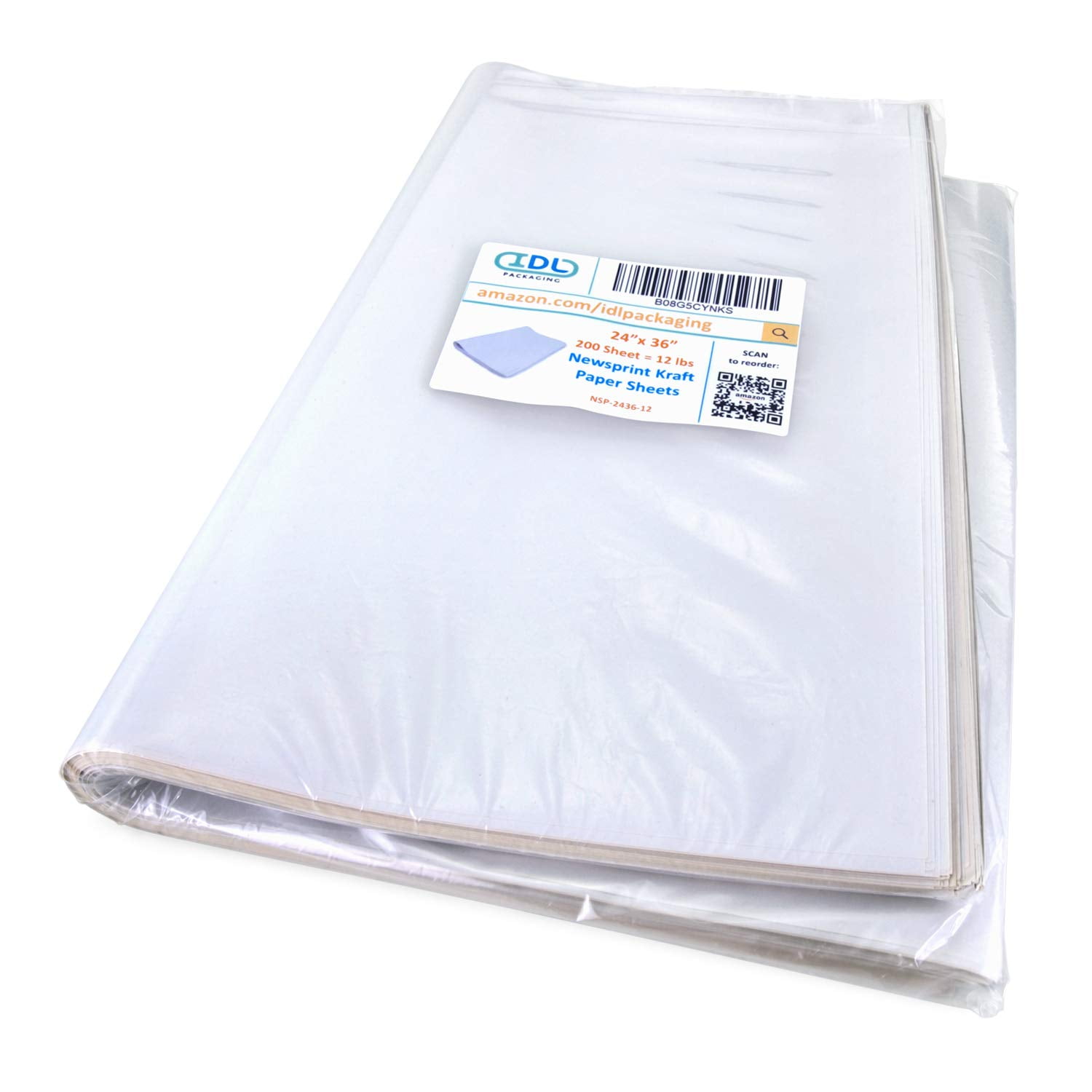 IDL Packaging 24" x 36" (200 Sheets = 12 lbs) Newsprint Kraft Paper