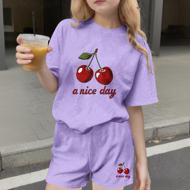 Conjuntos de blusas y camisas de cuello redondo y manga corta para niños, conjunto de dos piezas de top y pantalones cortos de manga corta con cuello redondo y manga corta para niños, top de poliéster