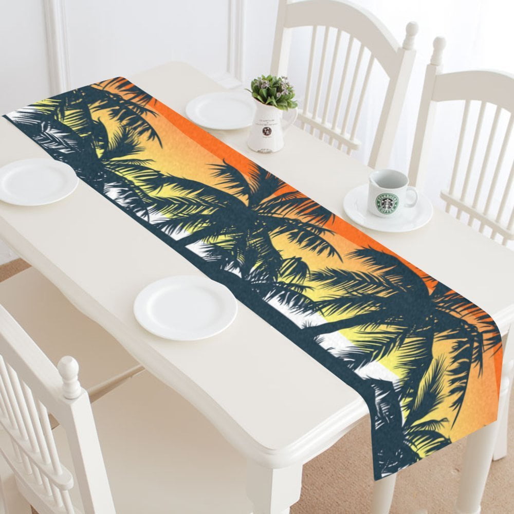 MYPOP Sunset Palm Tree Table Runner Home Decor 16x72 Inch,Summer Tropical Palm Tree Table Cloth