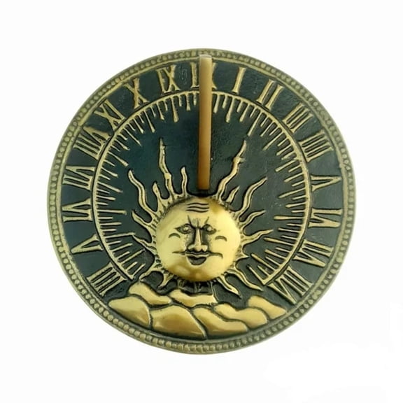 Decorative Metal Garden Sundial with Sun Design Tabletop Outdoor Home Accent Gift