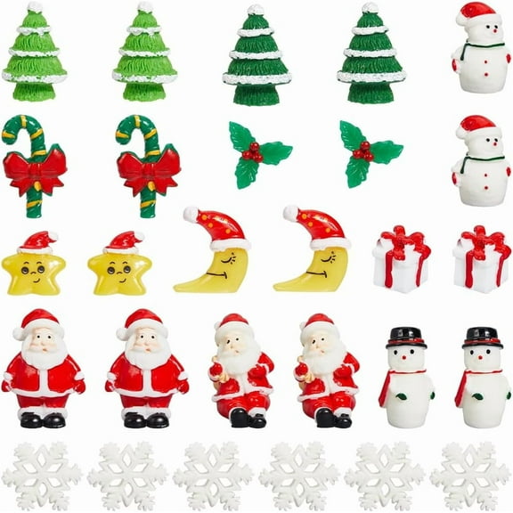 50Pcs Miniature Christmas Figurines Mini Snowman Santa Claus Xmas Tree Candy Cane Snowflake Tiny Christmas Ornaments Resin Christmas Miniatures for Home Office Party Favors Decoration for diy