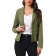 thumbnail image 1 of CHAQUETA DE DENIM LAVADA DE MANGA LARGA CON SOLAPA Y BOTONES PARA MUJER INSPIRADA CHIC EN VERDE EJÉRCITO, 1 of 6