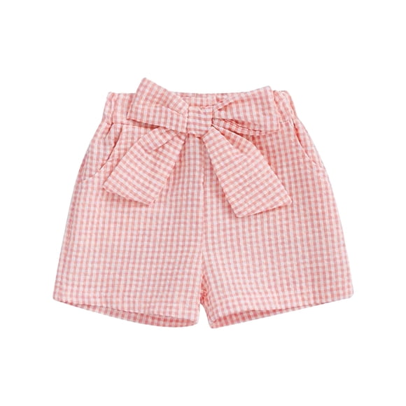 Ketyyh-chn99 Shorts de Vélo pour Filles Respirants, Shorts pour Tout-Petits et Bébés Filles, Imprimé à Carreaux Vichy, Short Décontracté à Taille avec Nœud, Pantalons Courts, Vêtements d'Été, Taille pour 12-18 Mois, Rose