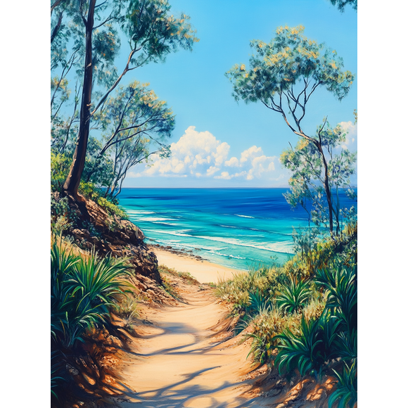 Coastal Path Beach Scene Canvas Painting, Suitable for Living Room, Bedroom, Office, Bathroom, and Hallway Decoration.