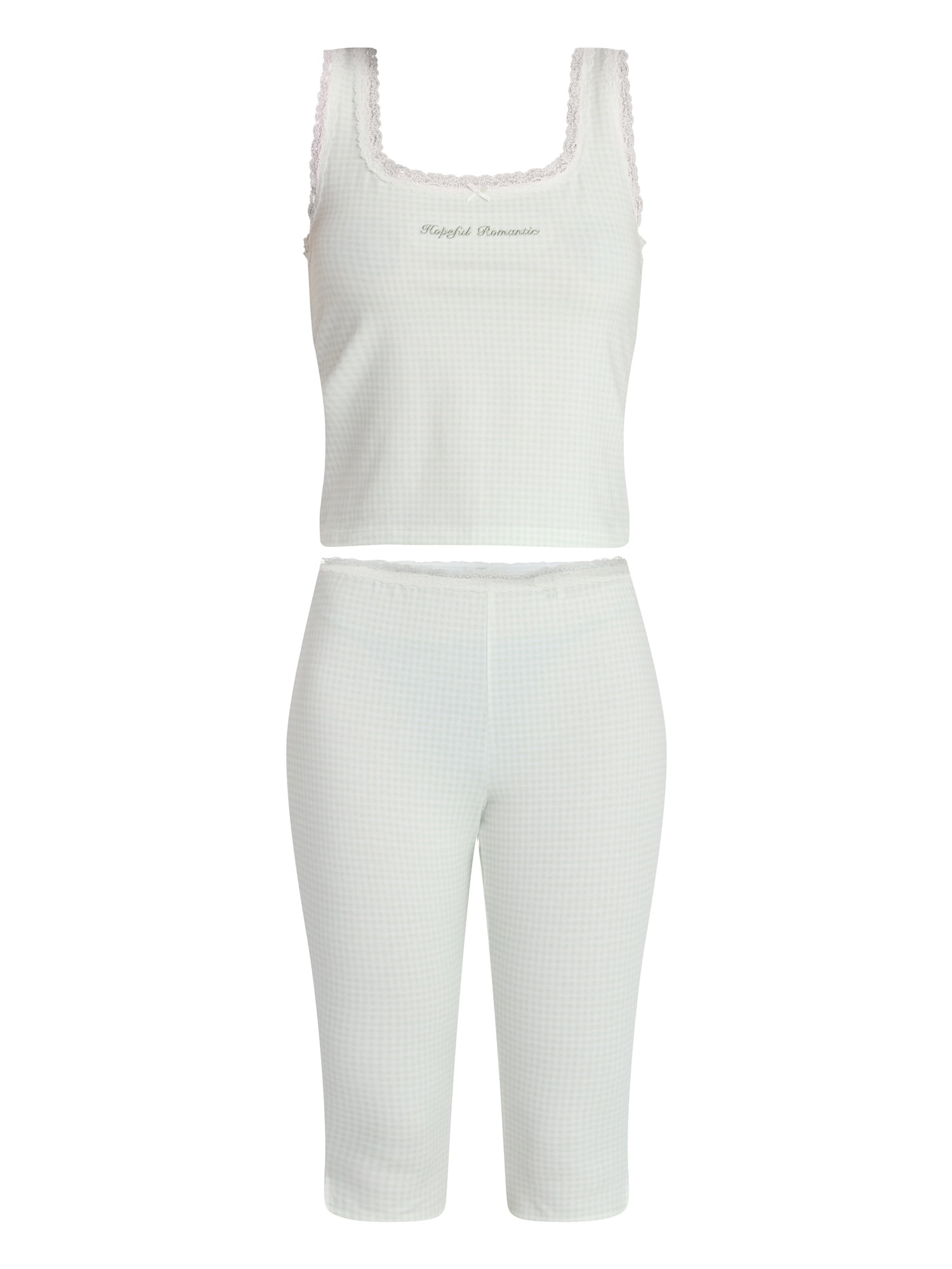 No Boundaries Lace Tank Top and Capri Pants Sleep Set, 2-Piece, Women's XXS-3X