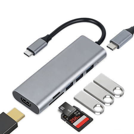 USB C Hub 7 in 1 Multiport Adapter with 4K HDMI Dongle,3 USB3.0,100W PD, SD/TF Card Reader,USBC Docking Station for MacBook Mac Pro/Air, Dell, HP, ASUS, Acer and Other Type C Laptops