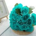 thumbnail image 5 of Balsa Circle Turquoise 12" Artificial Velvet Roses Flowers Arrangement Wedding Bouquet, 5 of 8