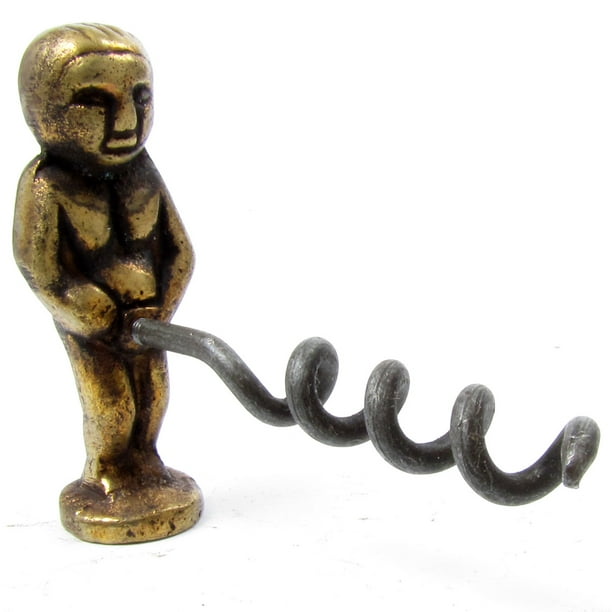 Vintage Naughty Naked Boy Peeing Style Brass Corkscrew 