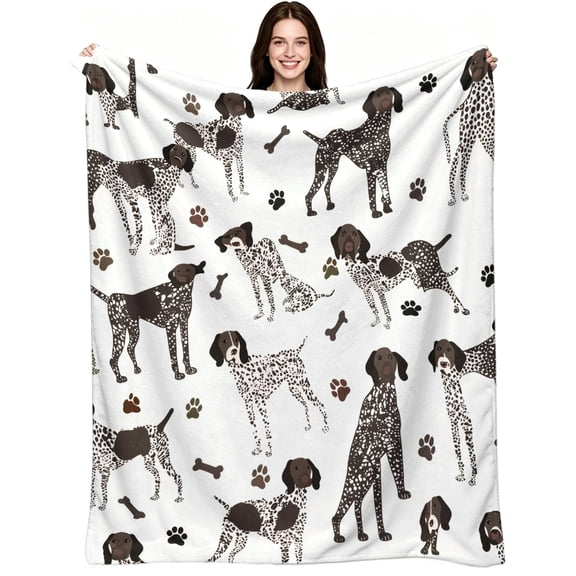 German Shorthaired Pointer Dog Paw Bone Print, Lightweight Flannel Fleece, Cute Cartoon Style, Throw Blanket, Adorable Lovely, Decorative Pet鈥慣heme Decor, for Couch, Bed & Sofa