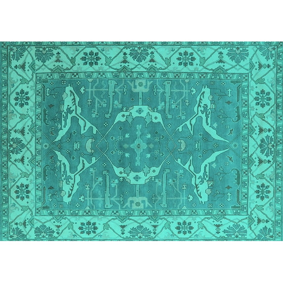 Ahgly Company Machine Washable Indoor Rectangle Oriental Turquoise Blue Industrial Area Rugs, 6' x 9'