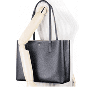 Tory Burch Women's Blake Pebbled Leather Center Zip Tote Purse Black
