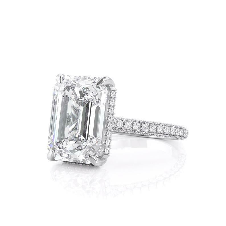 HeartsAndYou 2.5ct Emerald Moissanite Solitaire Engagement Ring for Women 18k White Gold over Silver Hidden Halo