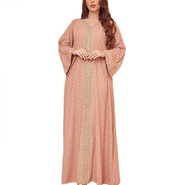 Gibobby Camisón para mujer Día de San Valentín Ropa dormir musulmana larga manga larga con estampado y bloques color con cuello en V para mujer con(Rosa,CH)