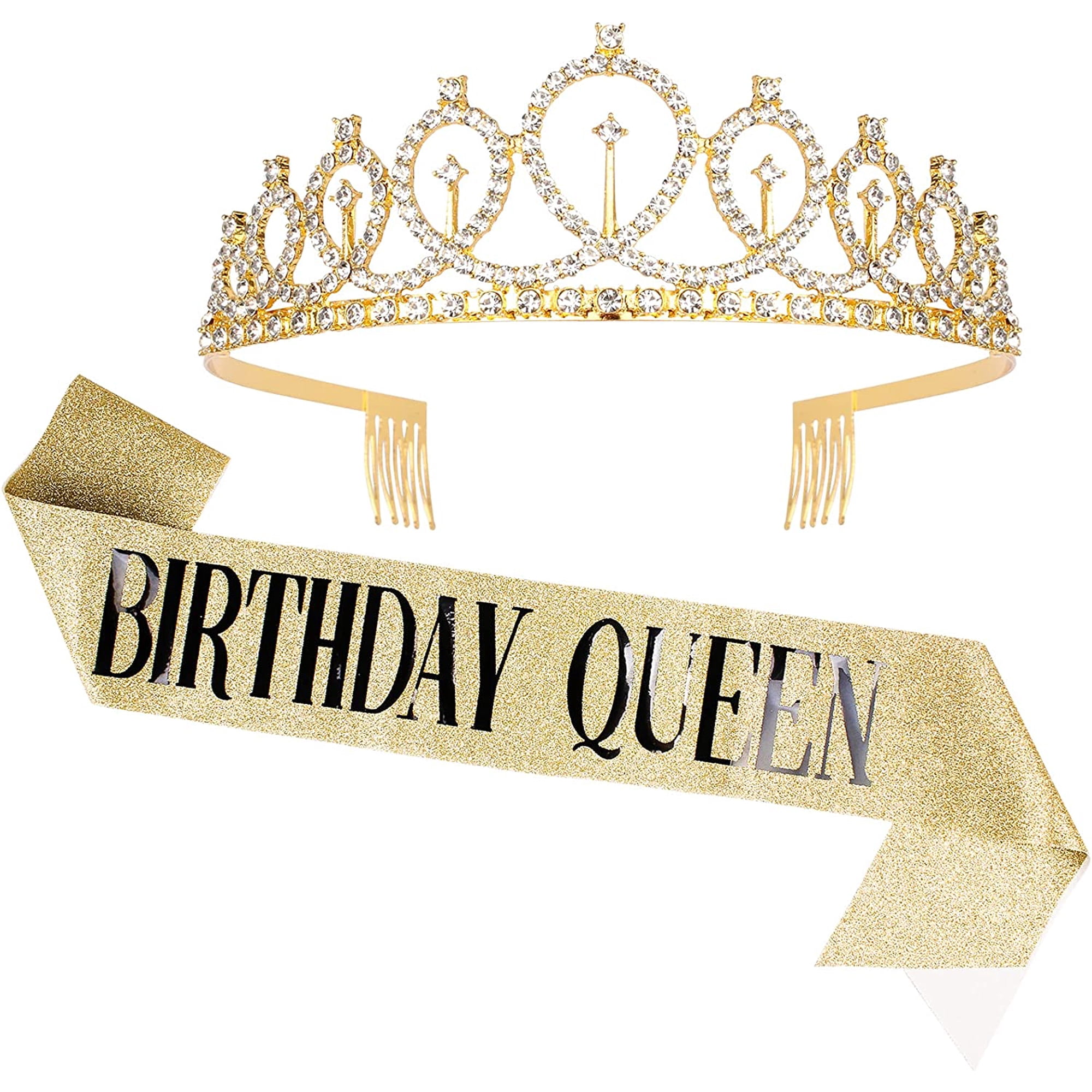 Birthday Queen Sash & Rhinestone Tiara Birthday Crown Tiaras and Crowns for Women Girls Gift Birthday Decorations Party Favors