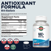 KAL NAC 600 mg Plus Riboflavin (Vitamin B2), N-Acetyl Cysteine NAC Supplement, Cellular Health and Immune Support, Gluten Free, Non-GMO, Rapid Disintegration, 60 Servings, 60 Tablet