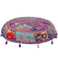 thumbnail image 2 of Stylo Culture Indian Round Throw Pillows For Couch Vintage Patchwork Floor Cushion Cover Purple Big Round Floor Pillow 22" Decorative Decor Tuffet Seat Pouf Cover Footstool Cotton Embroidered 1 Pc, 2 of 4