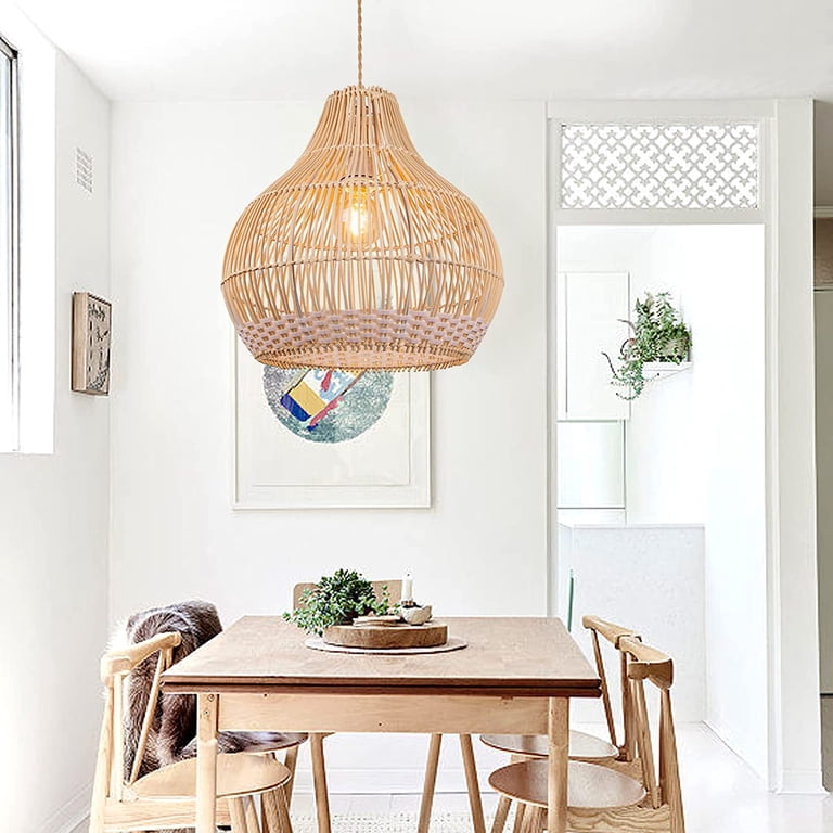 Arturesthome Handwoven Rattan Pendant Light - 15.74" Island Light For Kitchen, Living Room, Or Restaurant