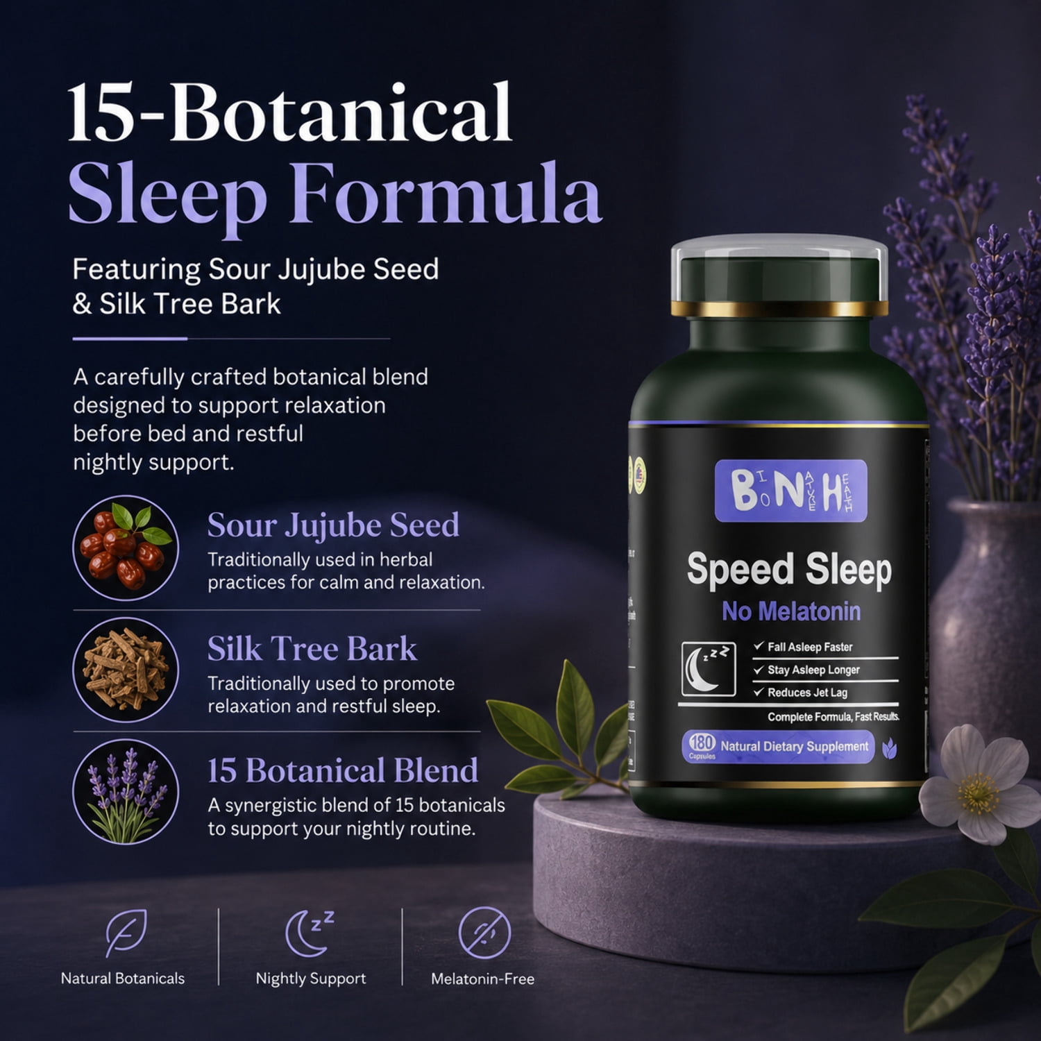 Speed Sleep Sleep Support Supplement, Promotes Relaxation & Healthy Sleep Cycle, Herbal Formula, 180 Capsules