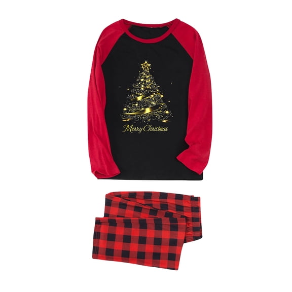 jobturf Family Christmas Pajamas 2 Piece Outfits Fall Winter Fashion Xmas Tree Long Sleeve Shirts and Plaid Pants Matching Lounge Sets Size S