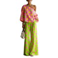 thumbnail image 3 of Asymmetrical Polka Dot Set for Women, One-Shoulder Wide Leg Pants & Blouse - Vibrant Summer Resort Wear 2-Piece Outfit Fluorescent Green L, 3 of 6