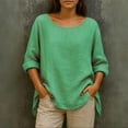 thumbnail image 2 of Womens Tops, Womens Casual Cotton Linen Pullover Shirt Long Sleeve Trendy Solid Color Crewneck Loose Fit Soft Fall Tops T-Shirts, 2 of 6