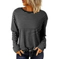 thumbnail image 2 of Shirts for Women Casual Striped Long Sleeve Tops Crew Neck Knit Ribbed Basic T Shirts Womens Tops, 2 of 4
