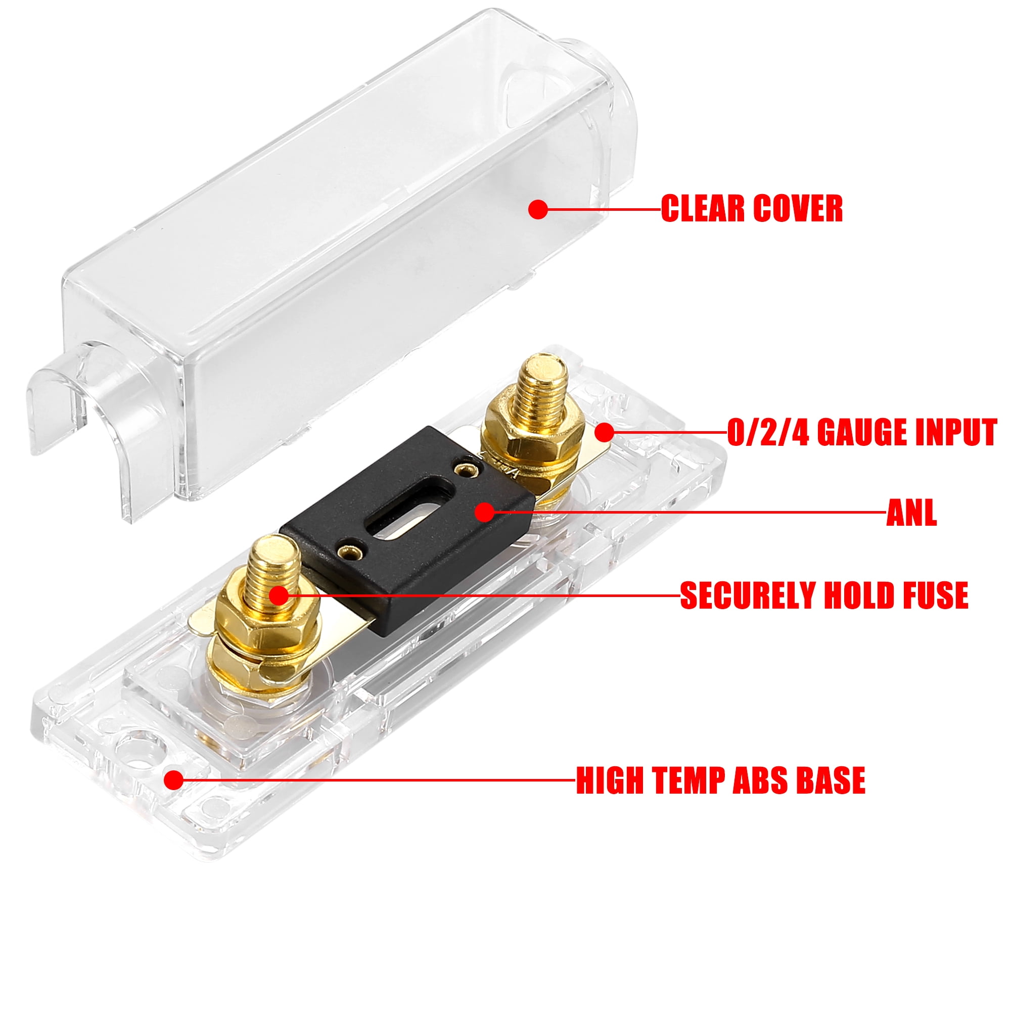 4pcs 0/2/4 Gauge Inline ANL Fuse Holder Clear Fuse Block Box with 250A Fuse
