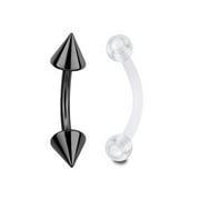 LUXE MODZ BodyJewelryOnline 2 Set 16G Spike Curved Barbell Eyebrow Ring Black with Clear Retainer Men Women