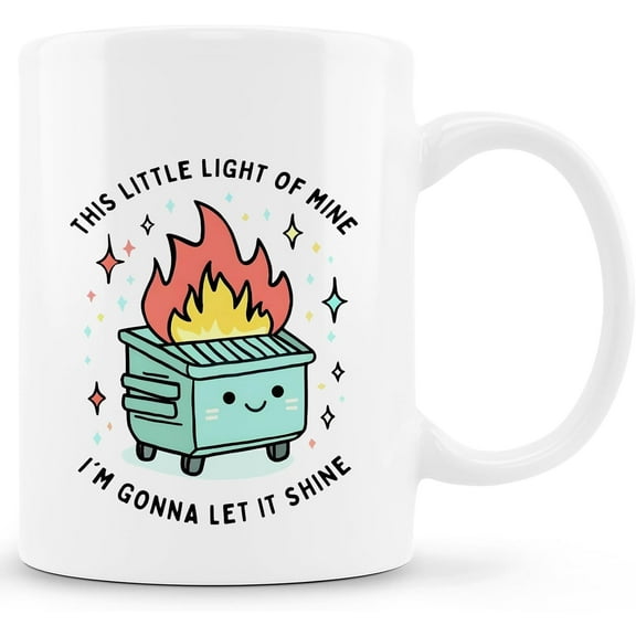 This Little Light of Mine Dumpster Fire Mug, Funny Office Coffee Cup Ceramic, Sarcastic Gifts for Coworkers Women Men, Dumpster Fire Gifts Ceramic Coffee Tea Mug 11 oz