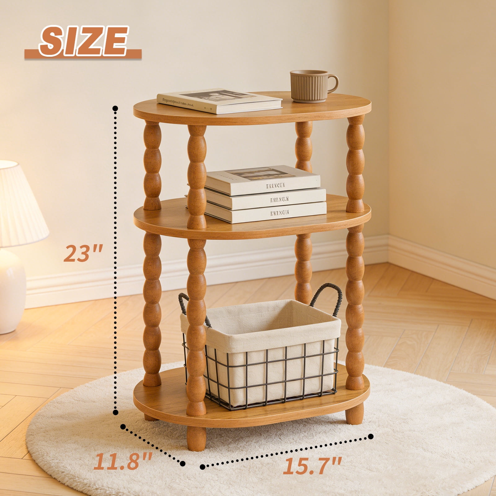 GOODLAN Wooden 3-Tier Side Table, Small End Table for Living Room and Bedroom, Rustic Walnut  Vintage Accent Coffee Table Nightstand with Storage