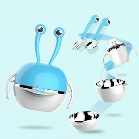 

Baby Tableware Set Multipurpose Stainless Steel Spoon Fork Portable Reusable Dishware for Baby Toddler Blue