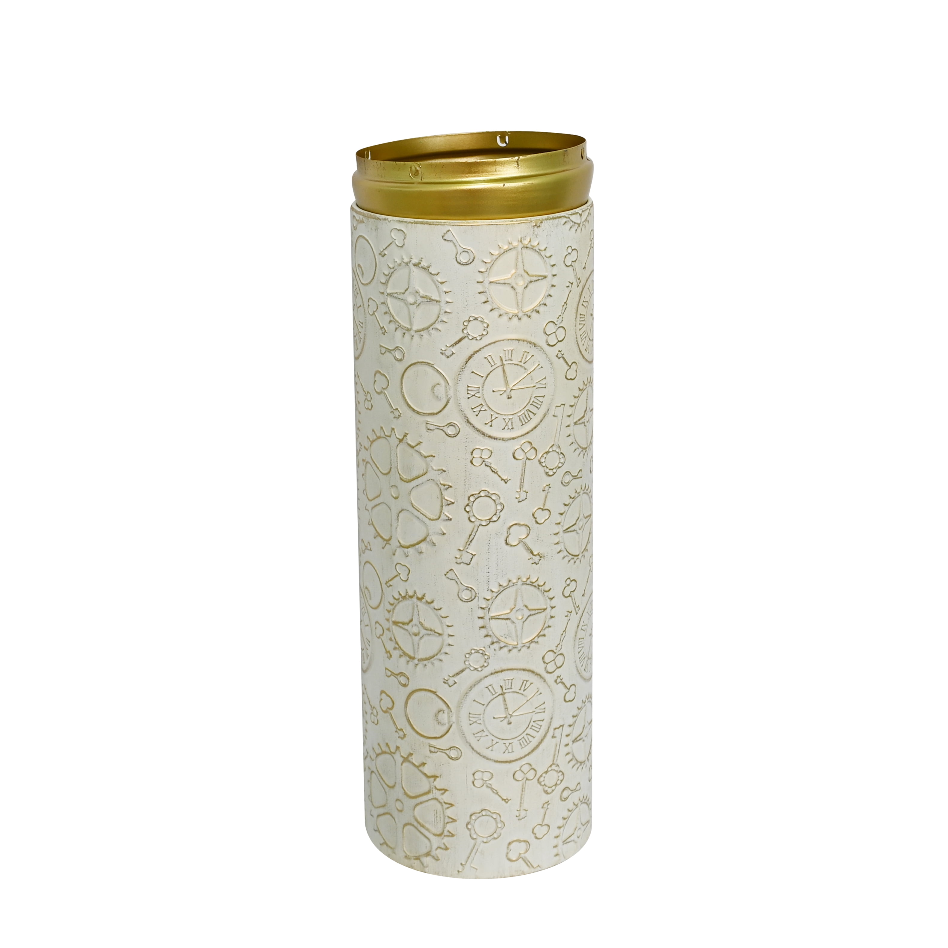 Metal Floor Vases Set of 3 with Leaf Pattern, Tall Decorative Vases and Home Decor Accents for Living Room Entryway, Antique White and Gold