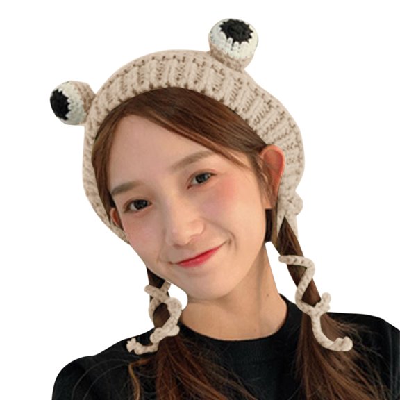 iHPH7 Frog Beanie Winter Hats for Women Y2k Hat Y2k Beanie Knit Hat Cute Beanies for Women Winter Caps for Women Beige M
